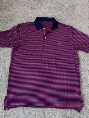 Southern Marsh Pink and Navy Striped Polo